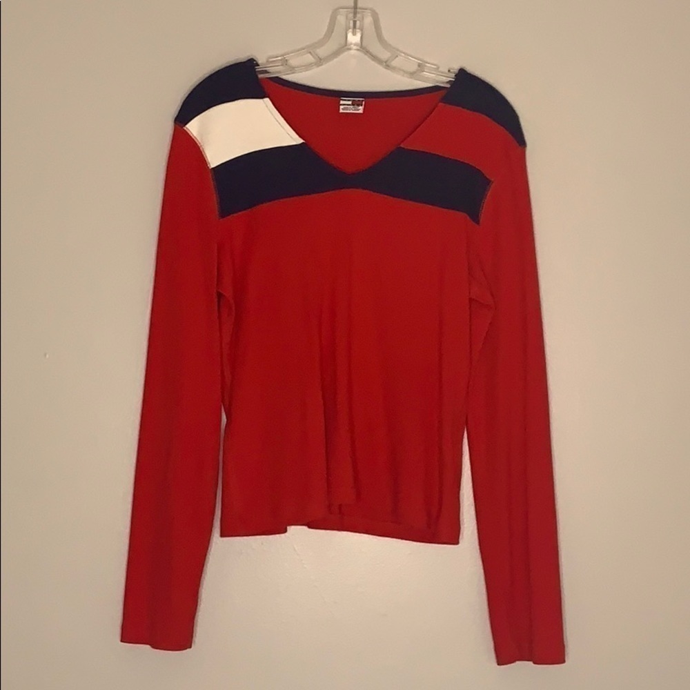 Tommy girl V-neck red flag logo long sleeve shirt xl juniors